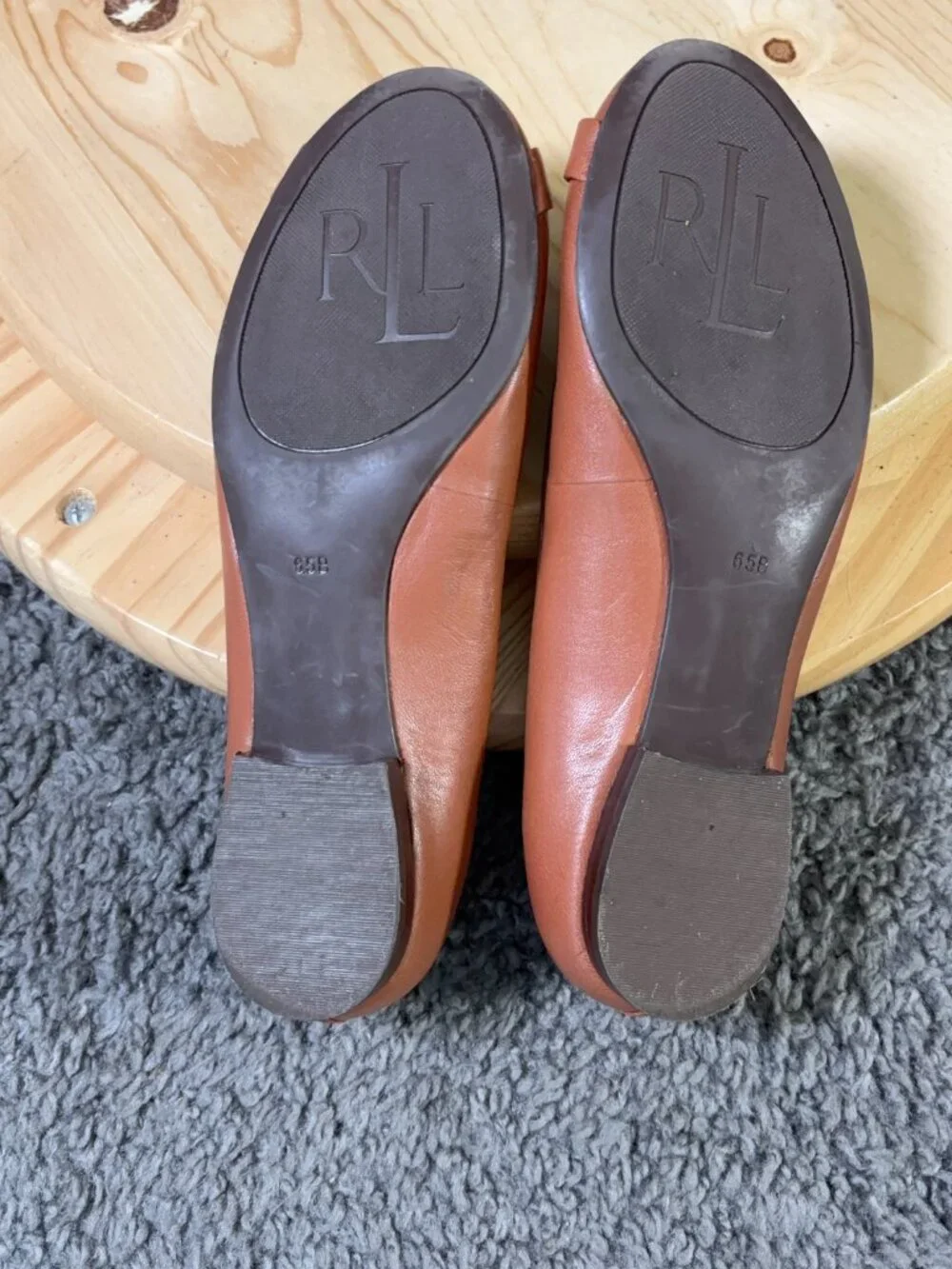 Lauren Ralph Lauren Abigale Flats Womens Size 6.5 Brown Leather Shoes Buckle